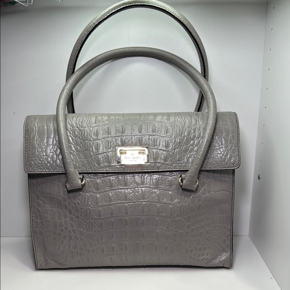 Kate Spade Croc-Embossed Leather Shoulder Bag – Soft Gold Hardware
